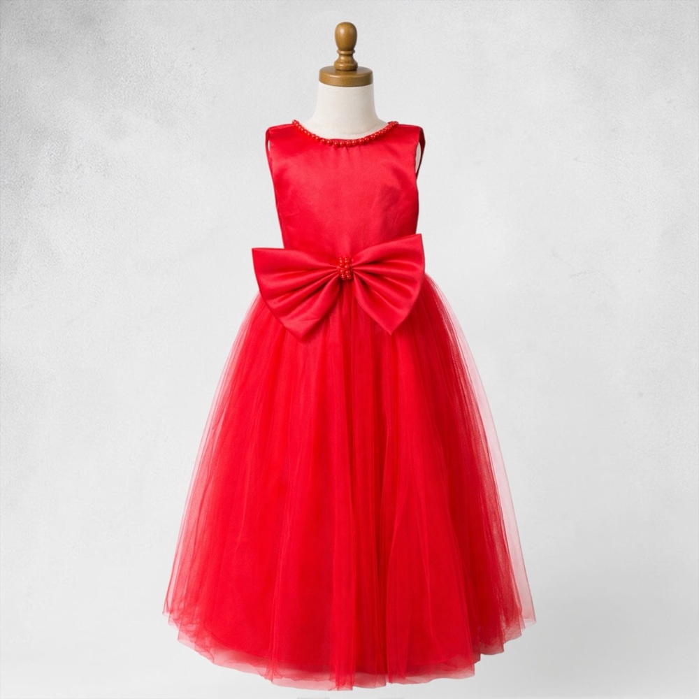 Red Tulle Bow Flower Girl Dress